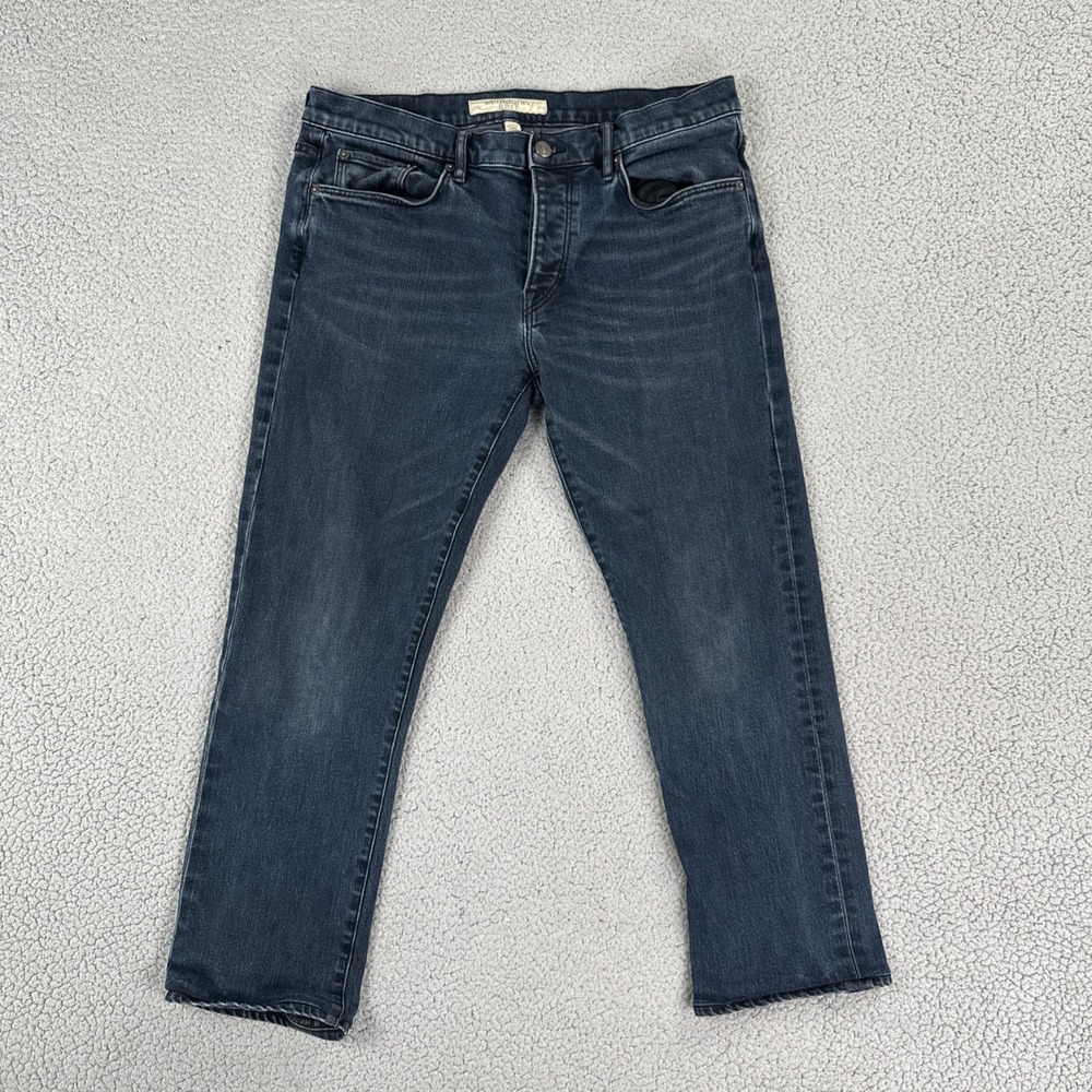 Burberry Brit Button Fly Jeans Straight Leg Men 34x27* Blue Dark Wash Whiskered